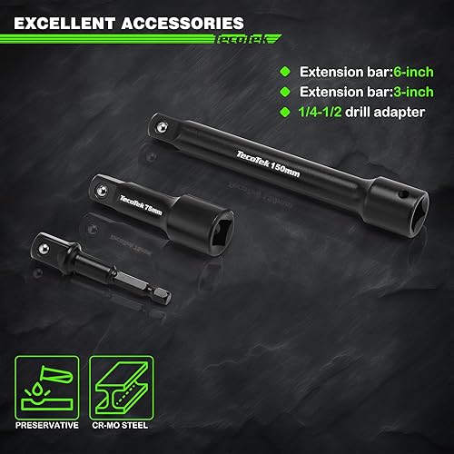 Miniatura 5 de Juego de 30 llaves de impacto métricas poco profundas de 12 pulgada, Cr-Mo, de 0.394 in a 1.417 in, sin tamaños saltados, 6 puntos, incluye barras