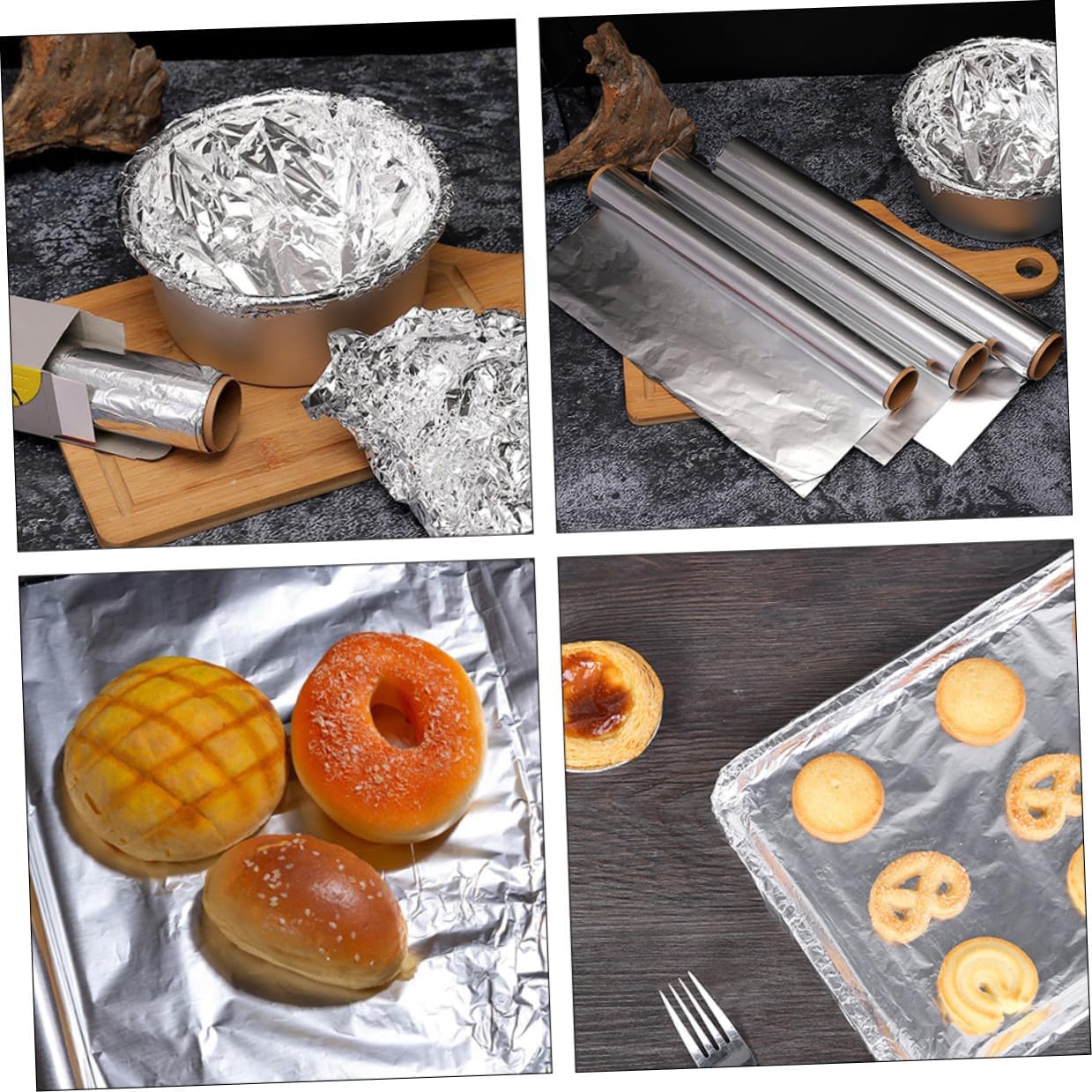 TEHAUX 4 Rolls Aluminum Foil Kitchen Wrap Each Double-sided Healthy Food-grade Foil for Baking Bbq Seafood Stew with High Heat Resistance and Moisture Preservation
