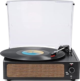 WOCKODER Vintage Bluetooth Vinyl Record Player with Speakers, 3-Speed Belt-Drive Turntable, Auto Stop, AUX/RCA/Headphone - Retro Black