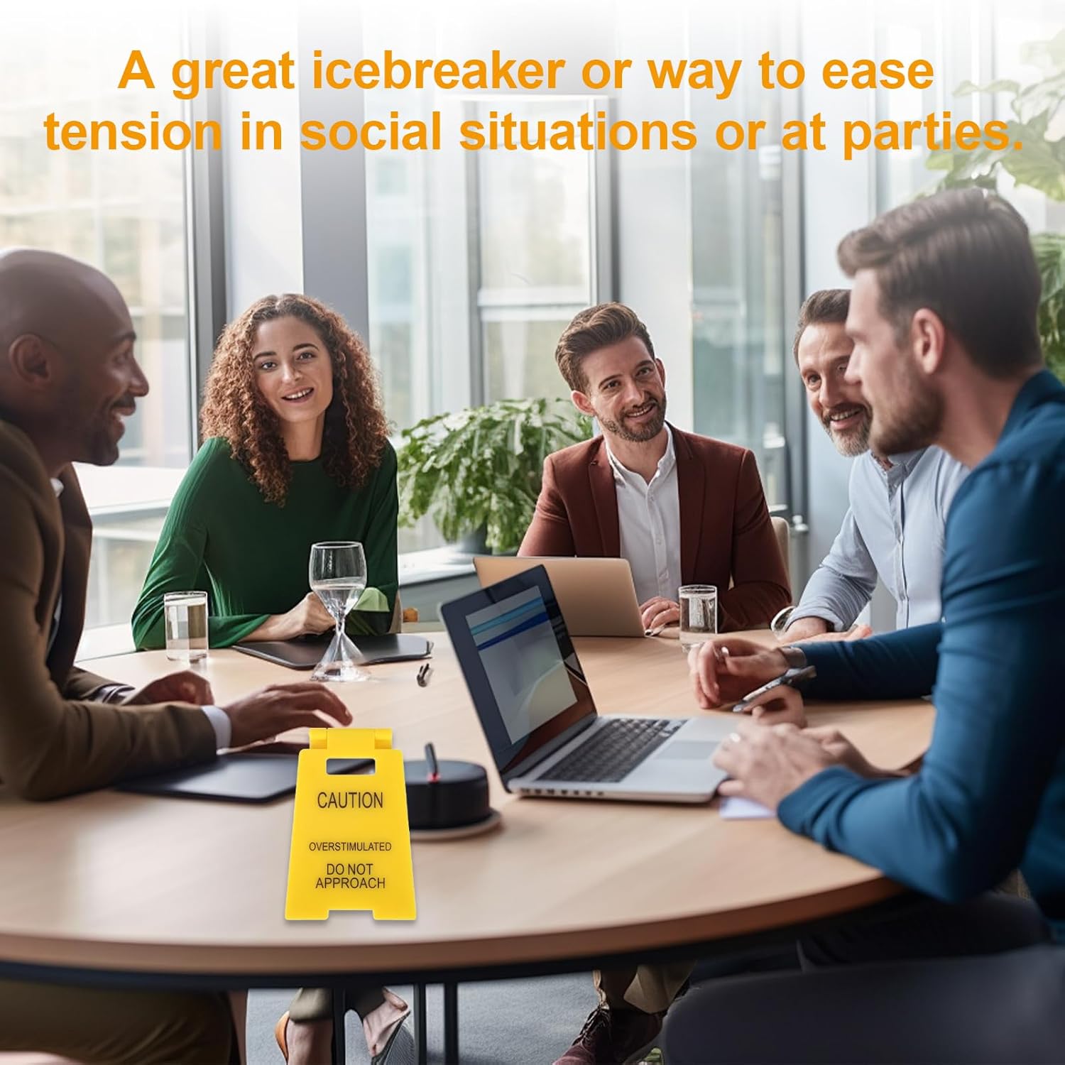 Funny Office Prank Desk Sign,caution overstimulated desk sign, Do Not Approach Warning Sign Humorous Gag Gift Mini Desk Decor for Coworkers Employees Boss Teammate Office (Yellow)