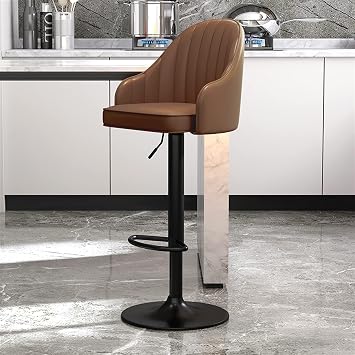 Modern Bar Chair with Back, Adjustable Swivel Bar Stools Set of 2, Kitchen Island Bar Chair,Counter Height Leather Black Metal Frame Round Upholstered Seat for Bars, Cafe, Lounge, Pubs COF