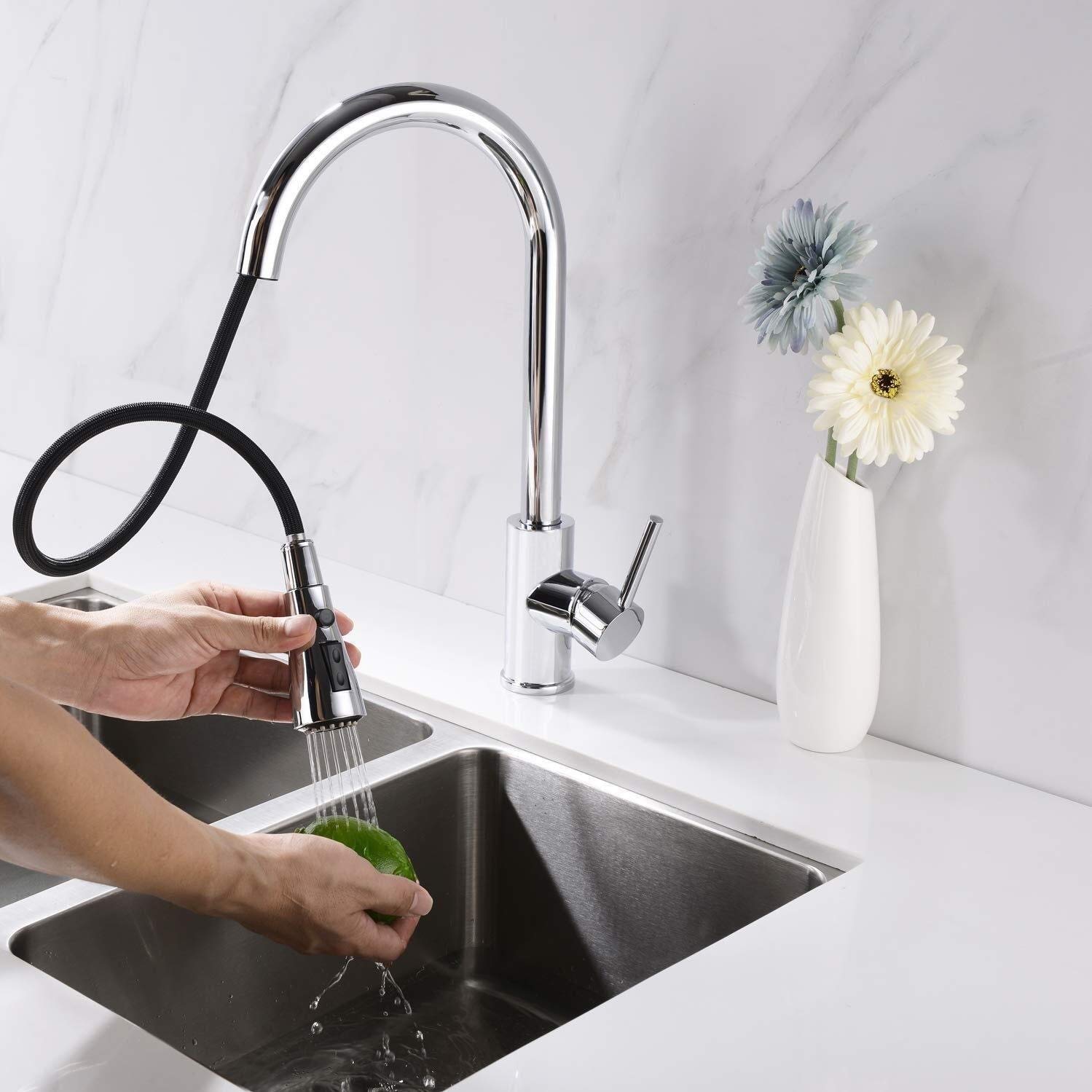 Grifo de Cocina, Grifo Cocina Extraible, Giratorio de 360 Grados Grifos Cocina Extensible de 2 Vías para Ahorro de Agua con Control de Agua Fría y Caliente (Color : Silver)