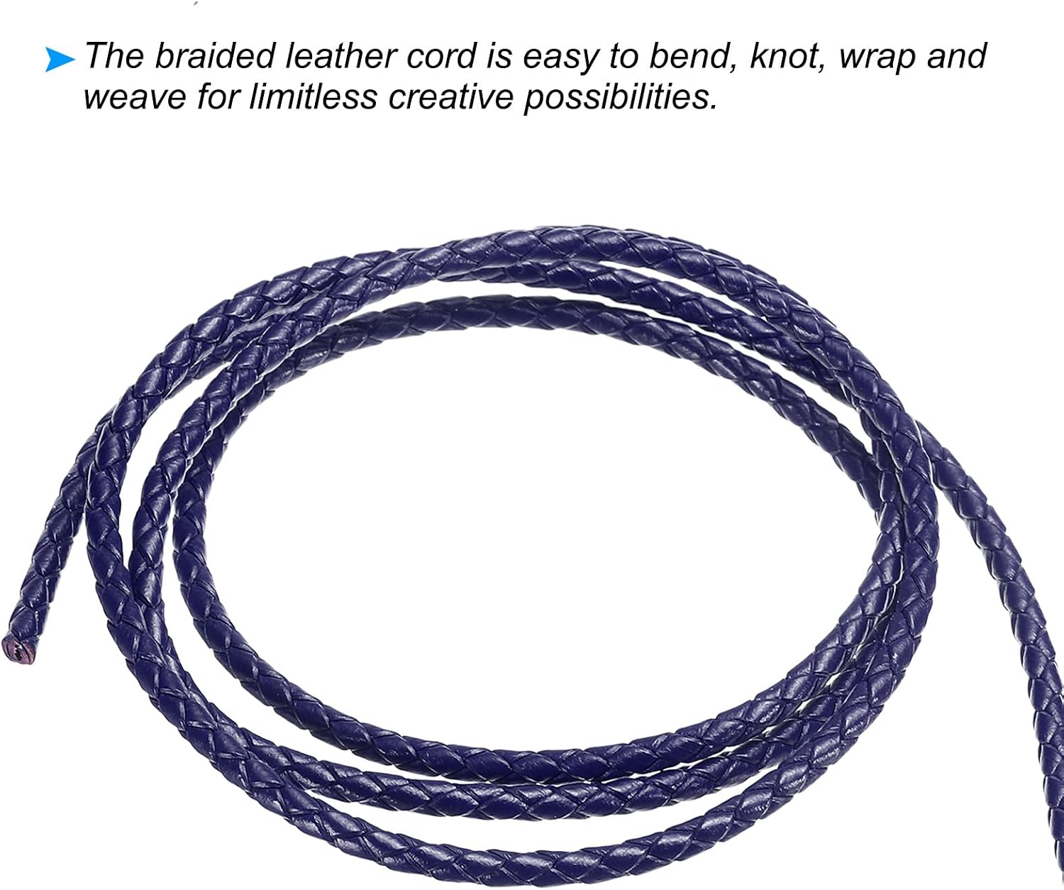 PATIKIL Round Braided Leather Cord Rope Folded 3mm Dark Blue 2.2 Yards image 4