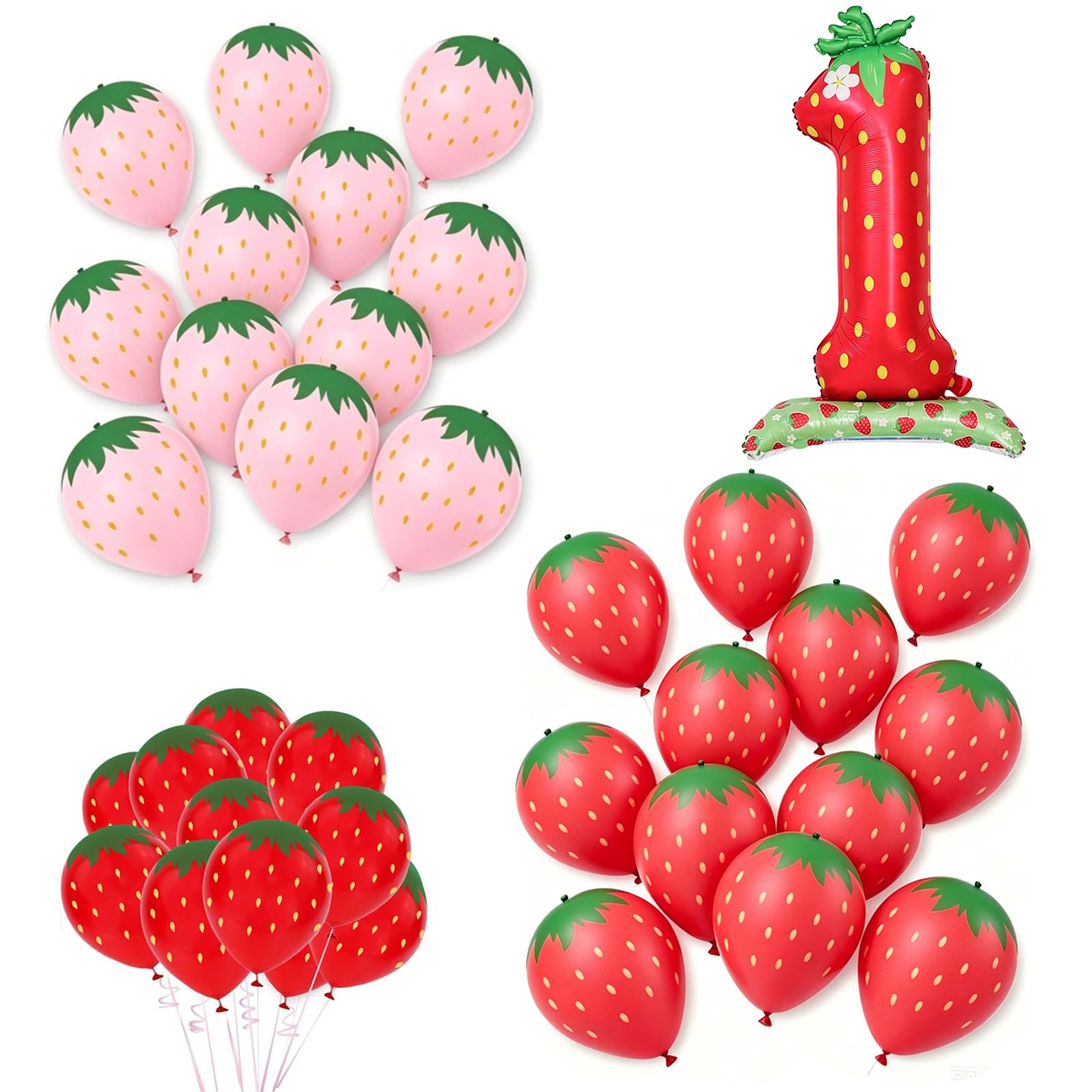 20 Pcs Strawberry Balloons with 1 Pcs Number Balloons Set, Red and Pink 1st Birthday Decorations for Girls Cute Strawberry Party Decorations, Use for First One Birthday Party Backdrop Supplies