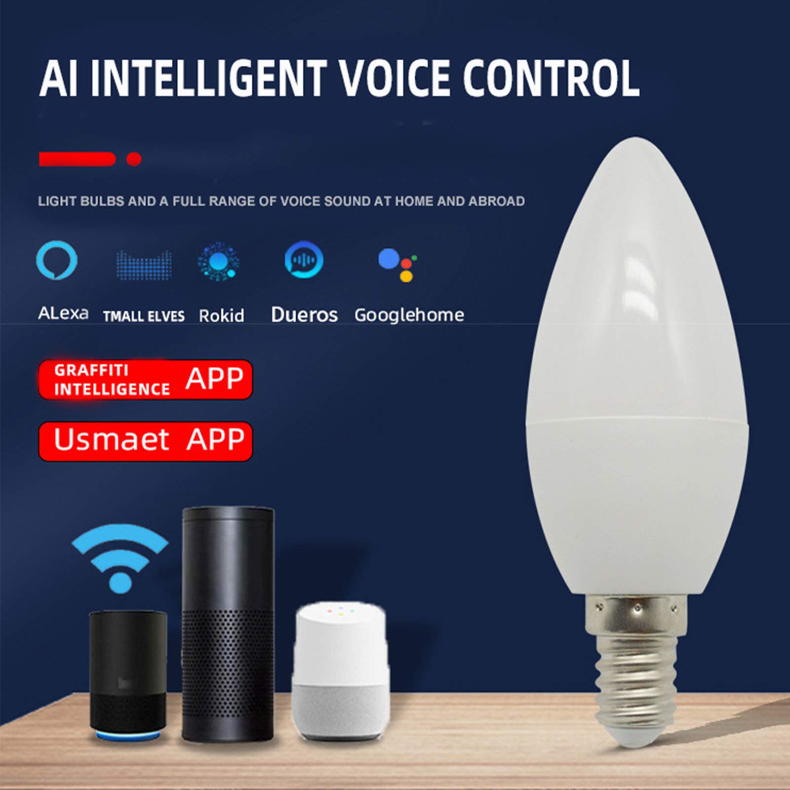 NA Intelligente Glühbirne Bluetooth Alexa Sprachsteuerung, WiFi Dimmbare Farbwechselnde LED-Lampen, RGB Buntes Kerzenlicht