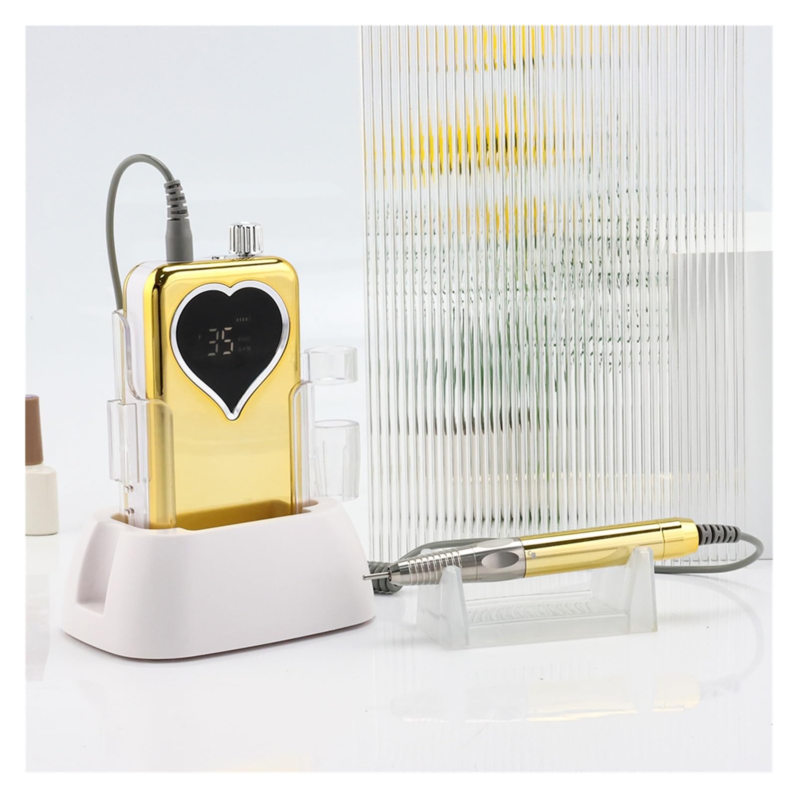 Trapano per unghie, Trapano for unghie elettrico ricaricabile con motore brushless da 85 W e 35000 giri/min, base di ricarica(Heart)
