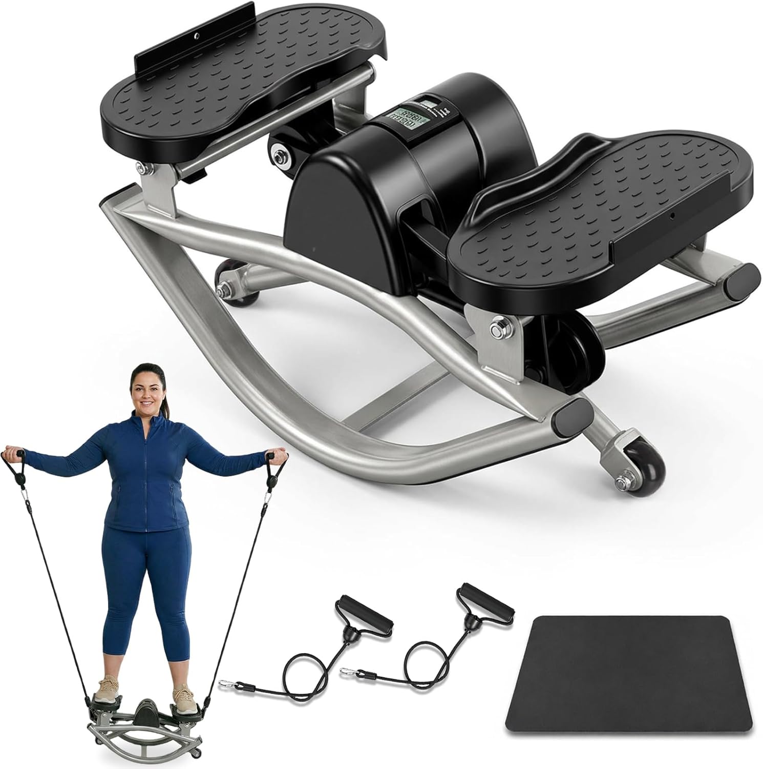 Rock Stepper for Exercise at Home, Rocking Stepper Side to Side with Resistance Bands & Digital Display, 300 LBS Capacity Full Body Workout Low-Impact Knee-Friendly Anti-Slip Side Stepper