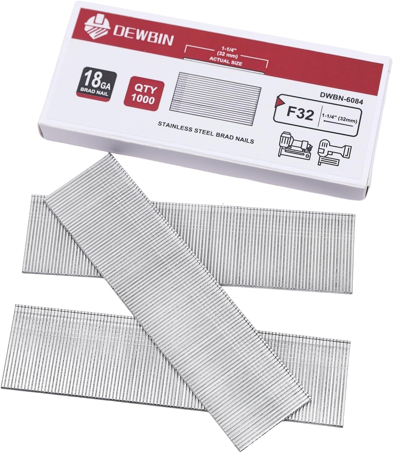 18 Gauge Stainless Steel Brad Nails, 1000 Counts 2-Inch 18GA Brad Nails, Nail Gun Nails for Pneumatic, Electric Brad Nailer Gun