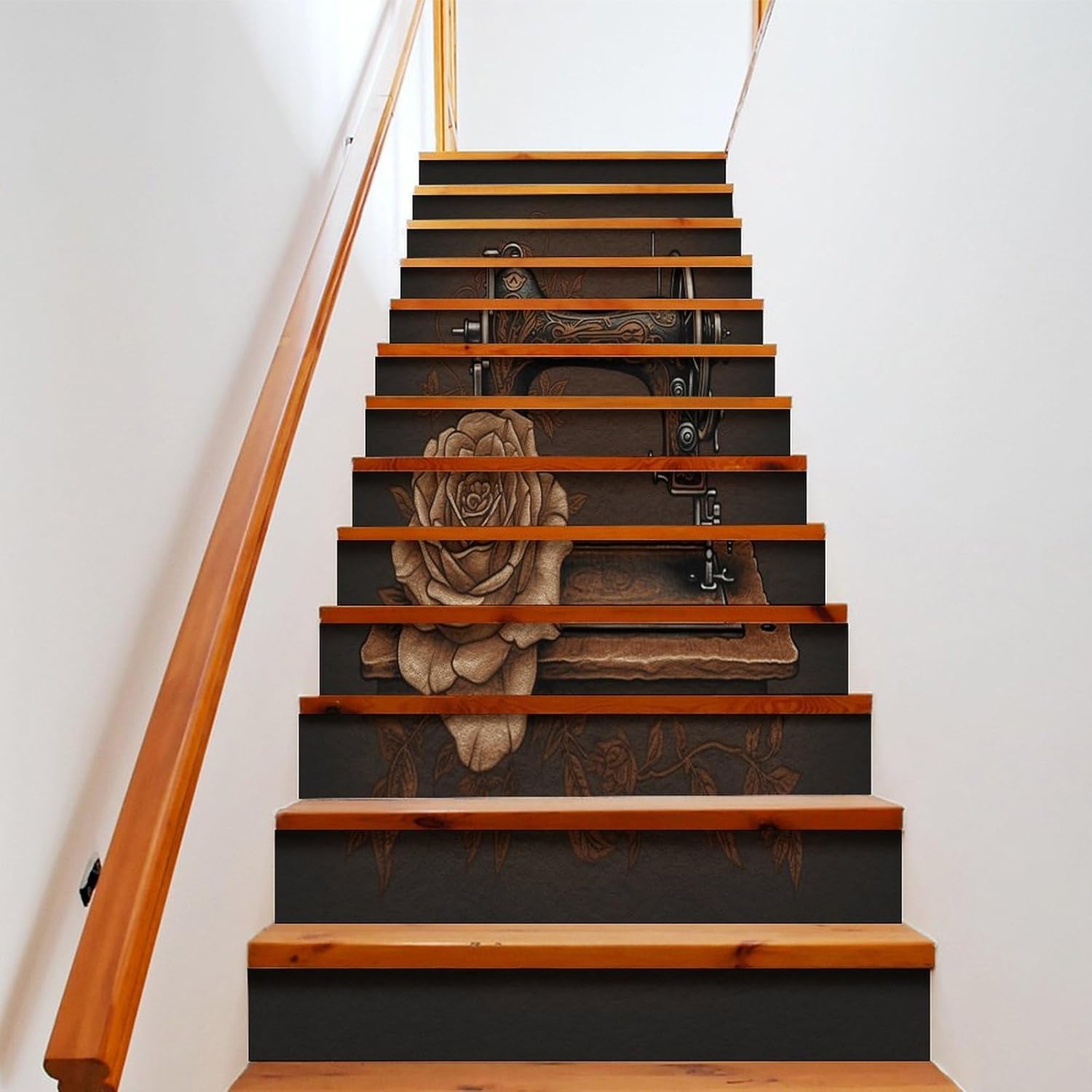Stair Stickers, Rose and Sewing Machine Printed Stair Stickers,Stair Riser Stickers,Decorative Steps Stair Murals