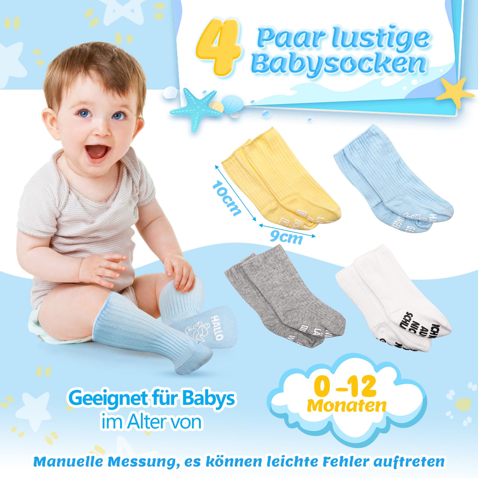 4 Paare Baby Socken 0-12 Monate, Babygeschenke zur Geburt Junge Mädchen, Baby Geschenk Junge Mädchen, Neugeborenen Geschenk, Babyparty Geschenk, Personalisierte Geschenke Babysocken