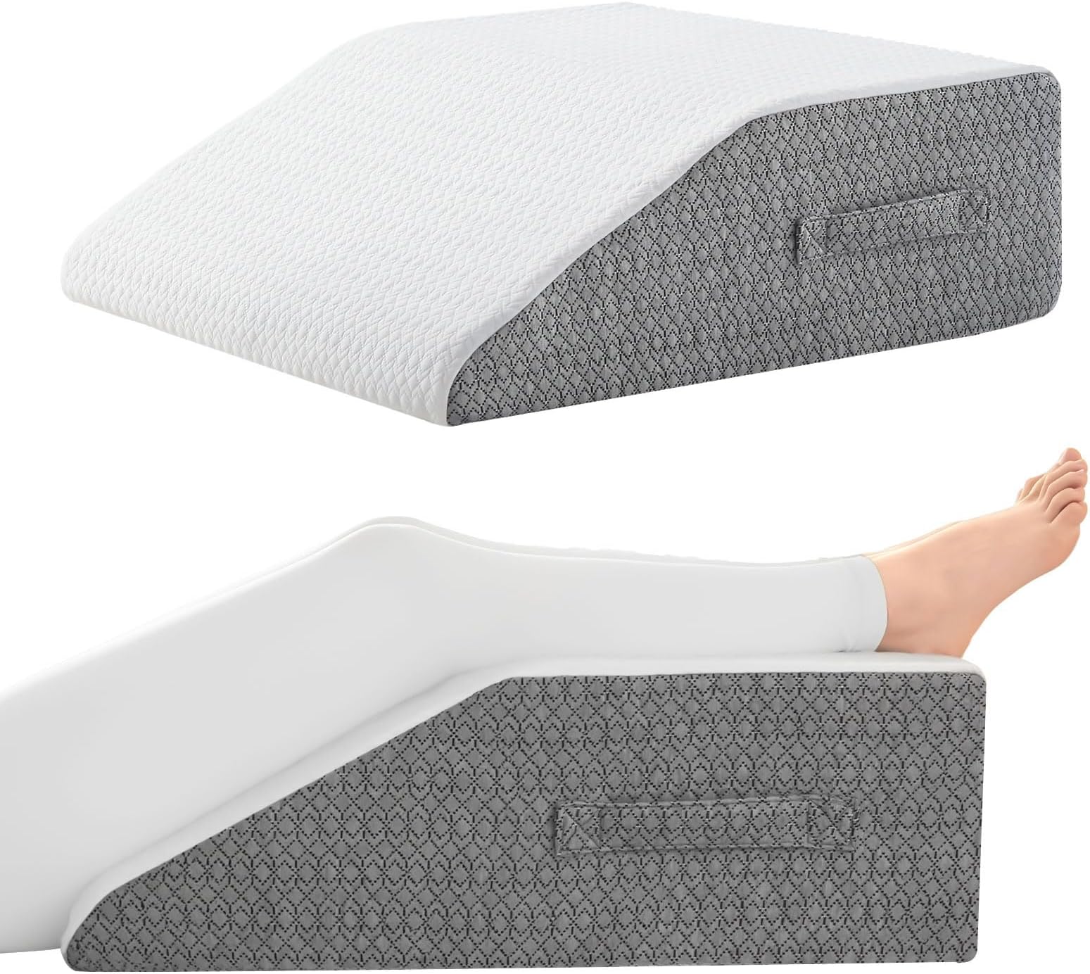 Leg Pillow for Elevation & Support, 24"x22"x6" Memory Foam Cushion with Grey White Patterned Polyester Cover, Ideal for Improving Circulation & Relaxing Leg
