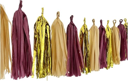 Miniatura 4 de Kit de guirnalda de borlas de tejido de papel kraft color burdeos dorado para fiestas, telón de fondo para bodas, fiestas, despedidas de soltera,