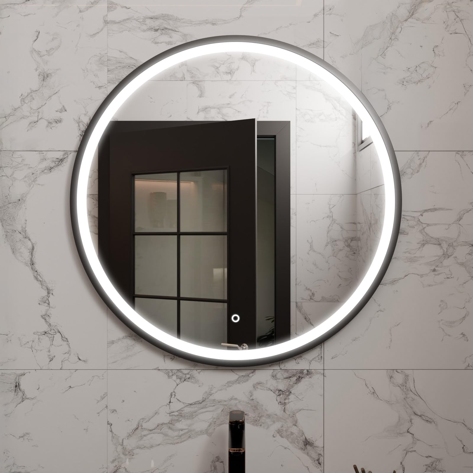 Harper & Harlow Lyra Illuminated LED Bathroom Vanity Mirror, 800x800mm, Matt Black Frame, IP44, Adjustable Light Colour, Memory Function, Touch Control, Dimmable, Anti-Fog Demister