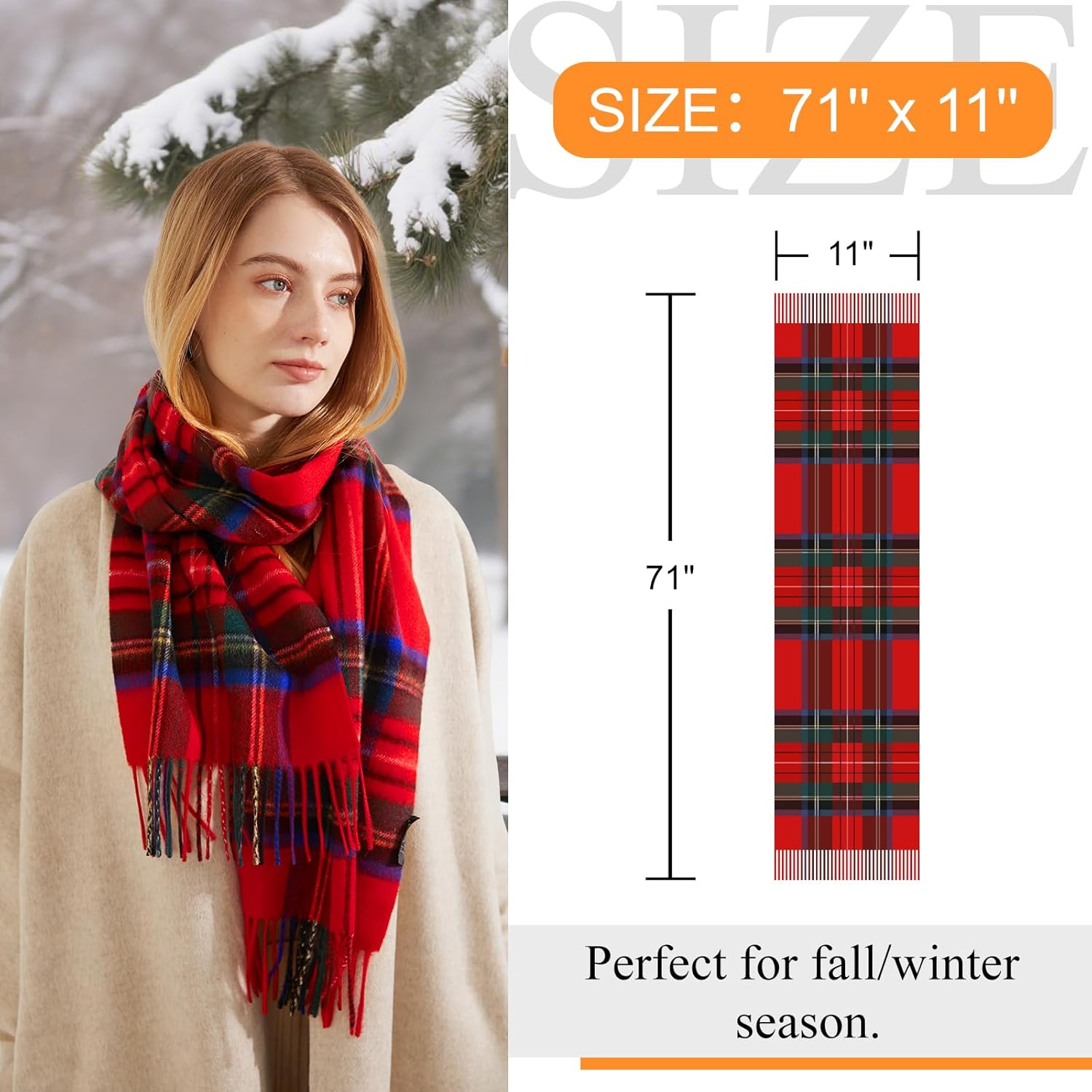 100% Cashmere Plaid Tassel Scarf for Women and Men, Winter Warm Long Scarves, Large Travel Blanket Scarf Wrap in Gift Box - Image 5