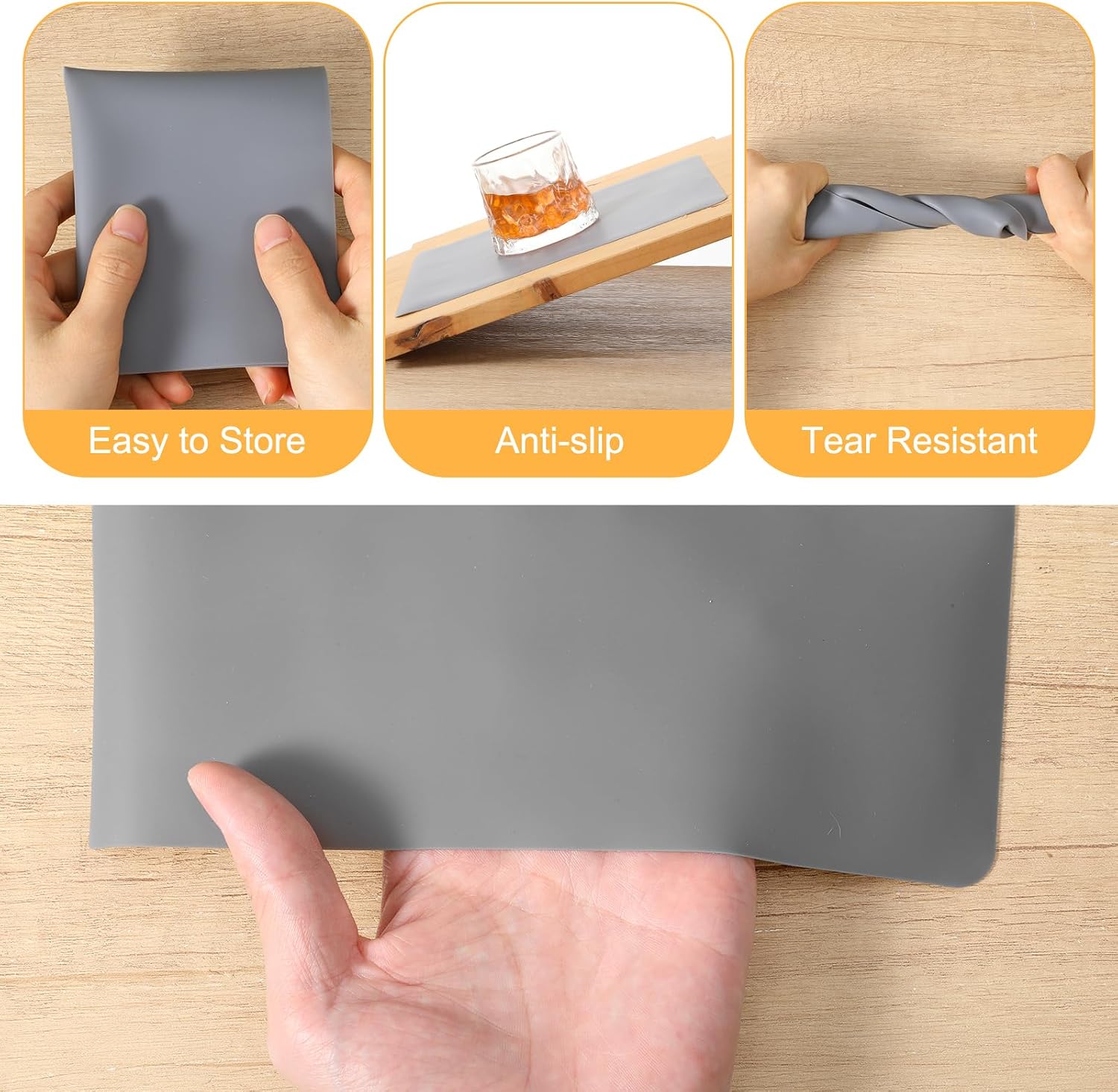 2pcs Silicone Mat for Crafts, 9.45 X 7.87 In Silicone Mat for Kitchen Counter, Heat Resistant Non-Slip Counter top Protector, Placemat, Baking (Dark Gray)