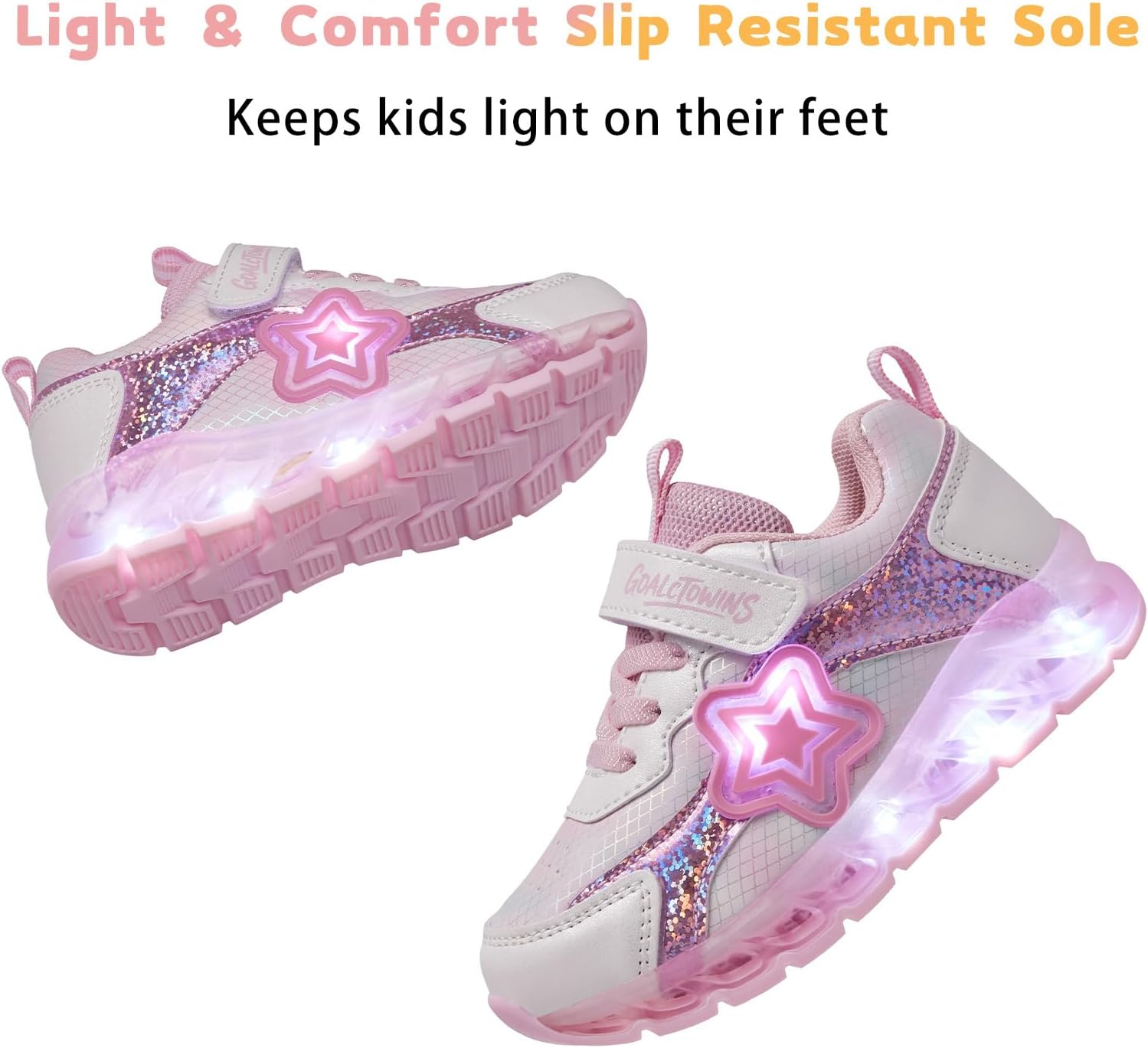 Toddler Light Up Shoes for Girls Boys，Little/Big Kids Non-Slip Led Sneakers with Hook and Loop，Athletic Running Walking Tennis Shoes Size 7-3 - Image 6