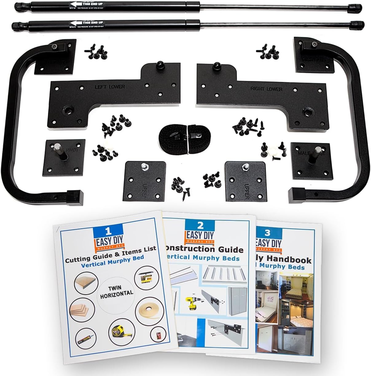 Twin Size DIY Murphy Bed Hardware Kit – Horizontal Wall Bed for Space-Saving - Budget-Friendly DIY Setup -Made in USA -Hide Away Design with Twin Murphy Bed Hardware - Bed Lift Mechanism - Pull Down