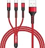 RAVIAD Multi Charger Cable, 3 in 1 Charger Cable 3A USB Fast Charging Cord [1.2M] Multi Charging Cable with Micro USB Type C Lightning Cable Connector for iPhone, Samsung, Huawei, Sony, LG, PS5-Red