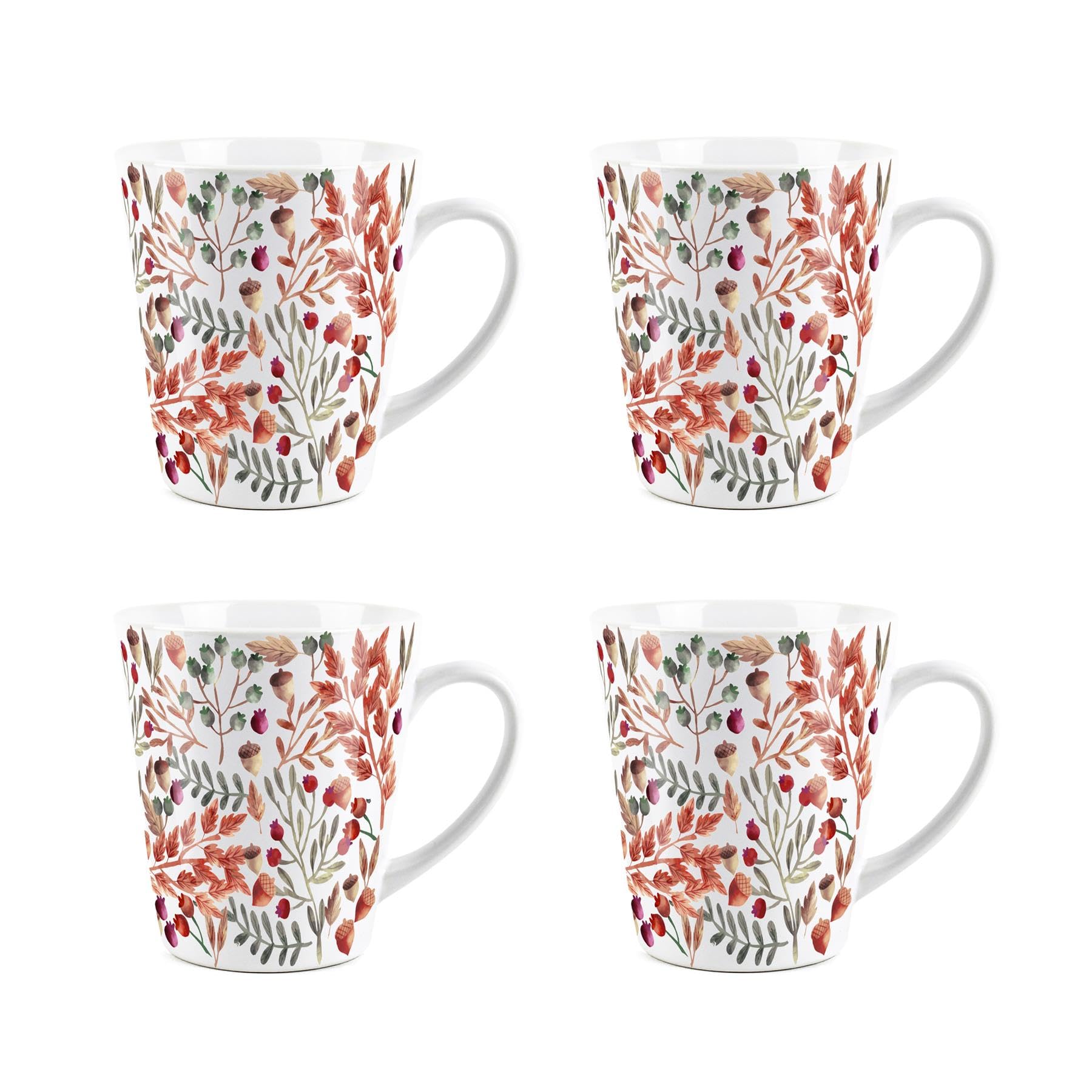 Purely Home Autumn Acorns Small Latte Mugs - Ceramic Cup Tea/Coffee Autumnal Present Gift Set of 4