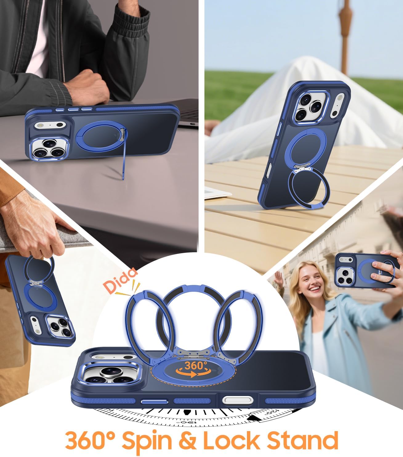 TOBOVON for iPhone 17 Pro Case with 360 Magnetic Ring Stand, Fit MagSafe, Military-Grade Shockproof Protection, Non-Slip Slim Translucent Protective Phone Cover, Blue