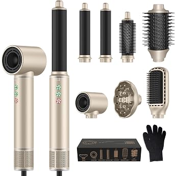 MogaWave Air Styler 7-in-1 Hair Styler Airbrush Hair Styler with 110000 rpm Hair Dryer 1300 W High Speed Hair Dryer with Diffuser Warm Air Brush Car Curling Iron for Styling Volumising Curling
