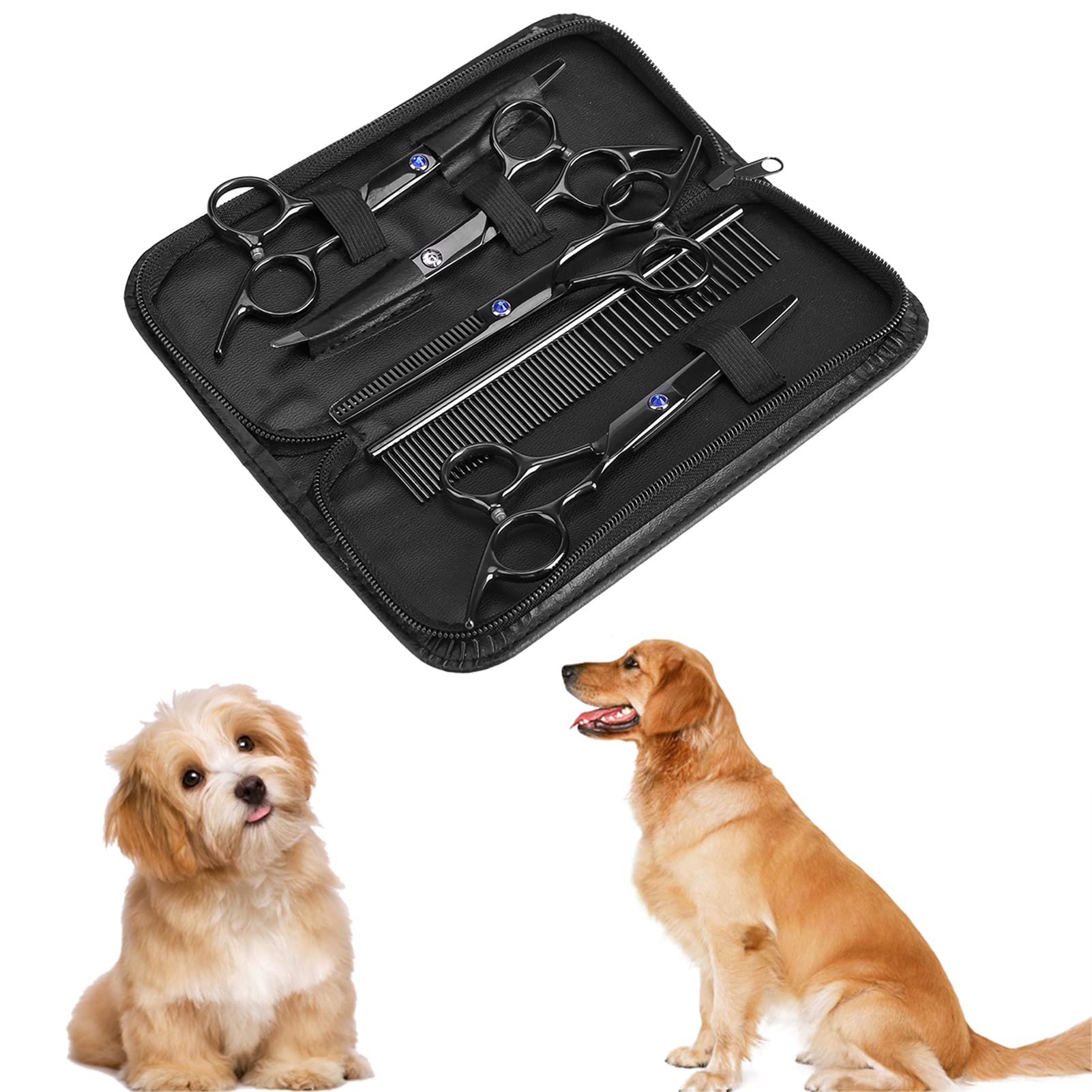 Kit de Ciseaux de Toilettage 7pcs pour Animaux de Compagnie, Coupe des Outils de Coupe de Cheveux éclaircissants avec des Lames en Acier Inoxydable pour la Coiffure