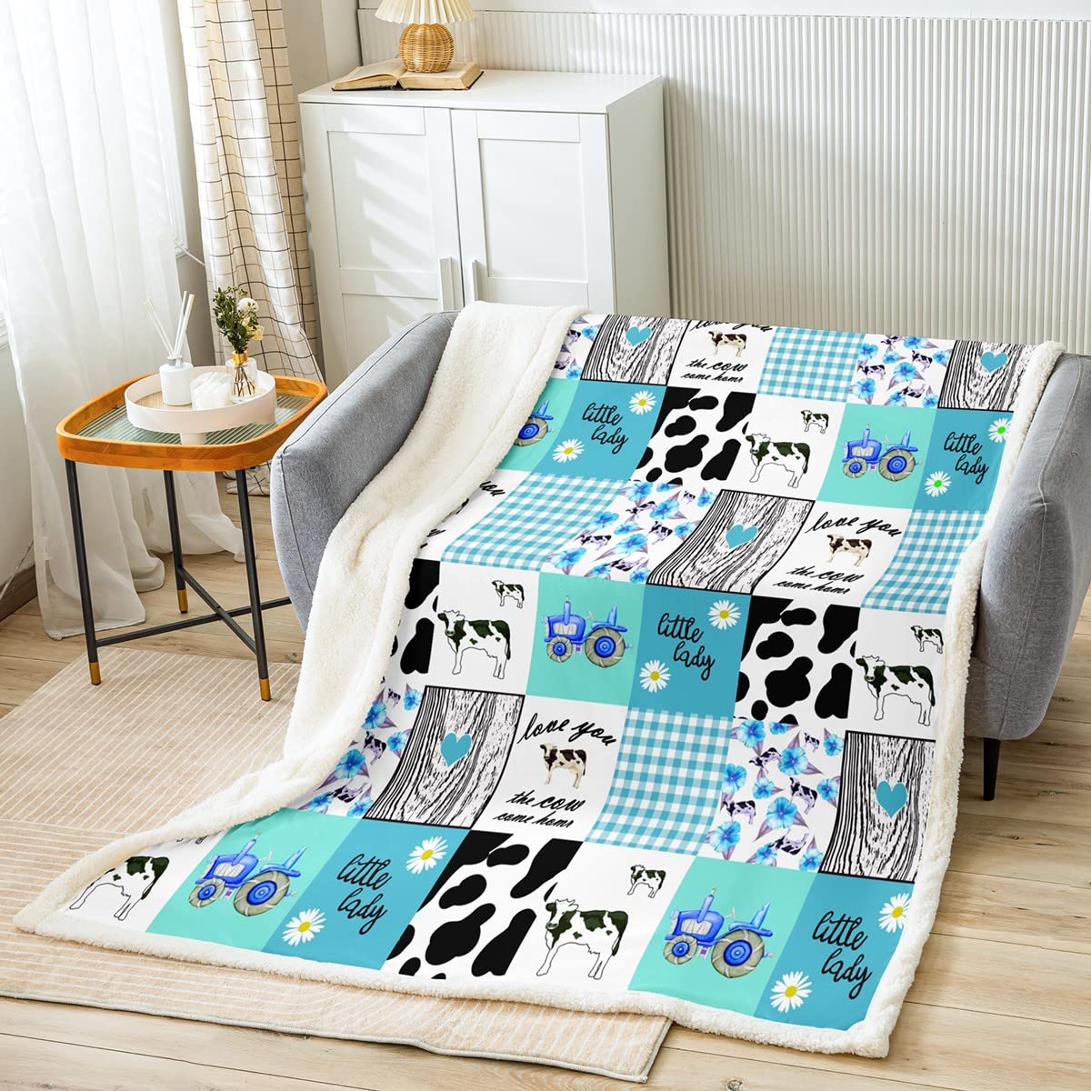 Loussiesd Sherpa deken met roze melkkoe, 3D Kawaii dieren fleece deken voor bed sofa kinderen, tropische aardbeien, fruit, pluche deken, warme pluizige deken, baby 76 x 106 cm