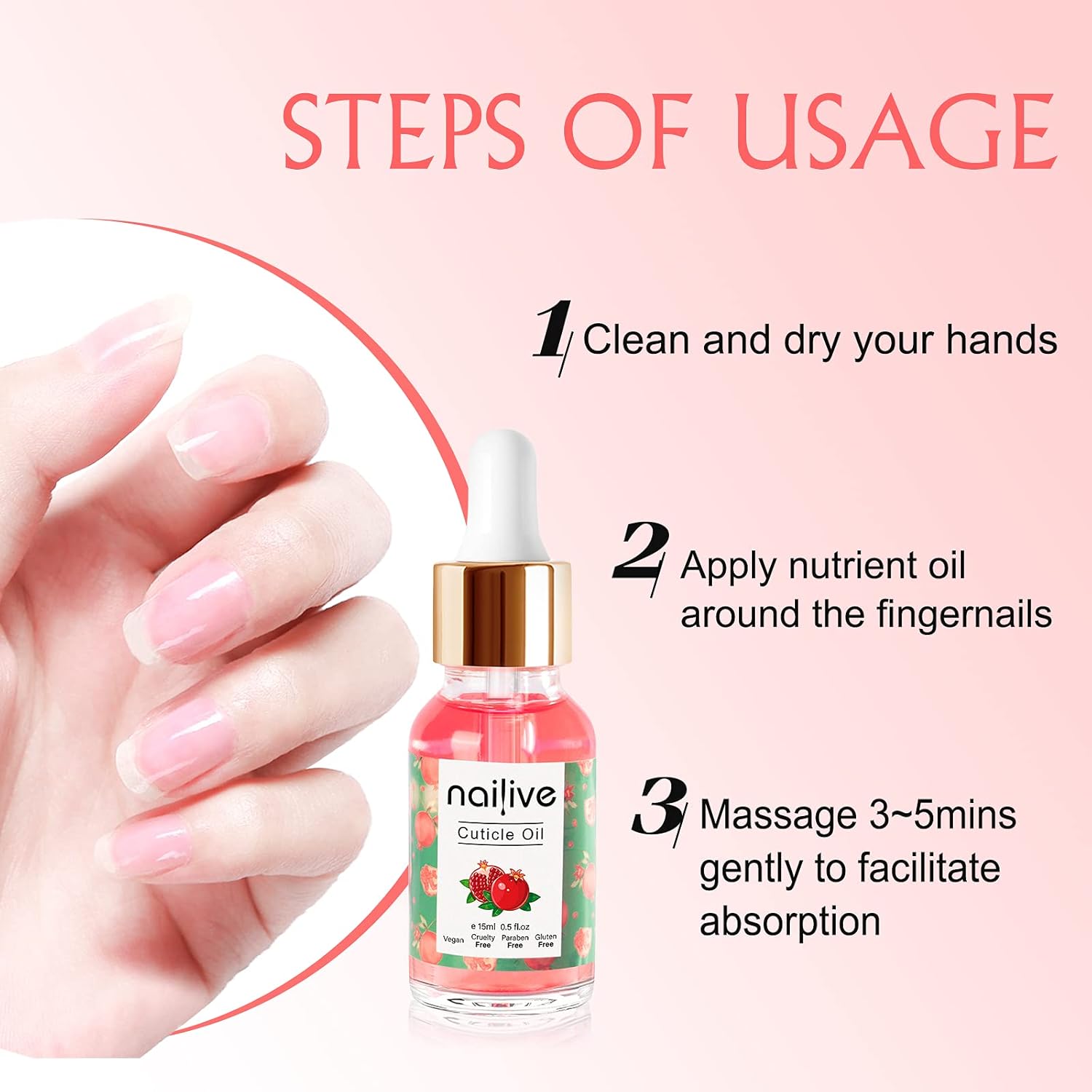 Nailive Nail Cuticle Oil Jojoba Cutical Essence Nails Oils Heals Dry Cracked Rigid Cuticles Pomegranate Extraction with Natural Ingredients Vitamin E for Growth Moisturizing Soothing Nourishing-0.5oz : Beauty & Personal Care