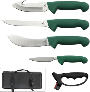 MIYAKE Elk, Buck & Deer Hunting Knife Set Field Dressing Kit Portable Outdoor Butcher Game Processing Gear Accessories | Butcher Knife, Gut Hook Skinning Knives, Boning Knife, Caping Knife, Fillet Knives with Nylon Knife Sheath - Camping Gear