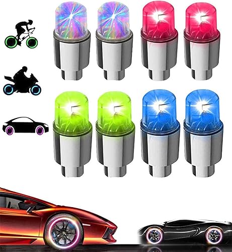 Miniatura 16 de Paquete de 4 tapas LED de vástago de válvula, luces para neumáticos de automóvil, ensamblajes de ruedas, iluminan aire neón, bicicleta, motocicleta,