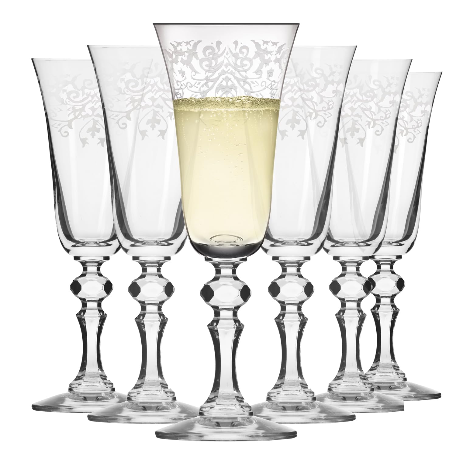 Krosno – Flûtes à Champagne et Prosecco 165 ml – Lot de 6 – Collection Krista Deco – Cristal Sans Plomb – Design Classique avec Motif Transparent