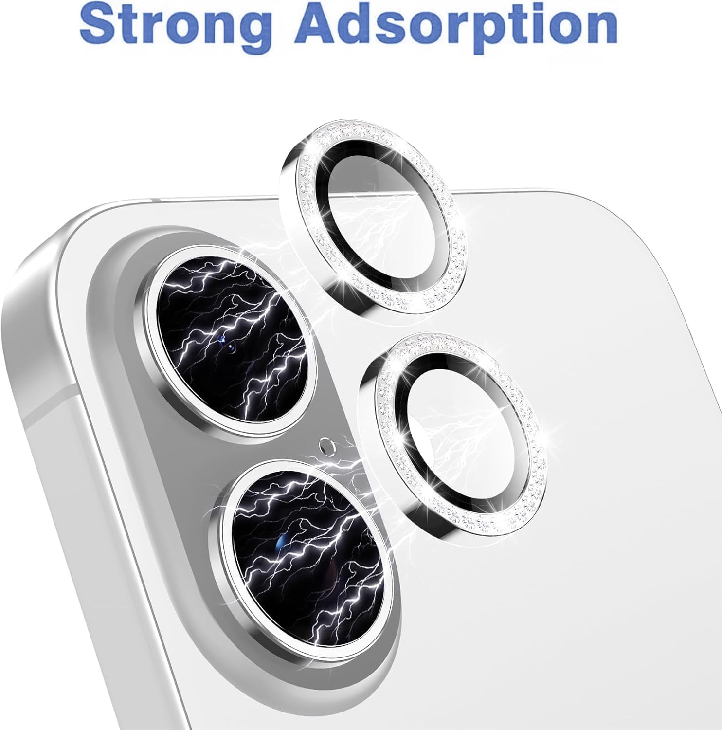 Coiwxmoi Protezione Fotocamera per iPhone 16/16 Plus,Pellicola Vetro Glitter Copri Telecamera Camera Proteggi Obiettivo HD Trasparente Lente Durezza 9H Anti-graffio Bling Diamond,Argento