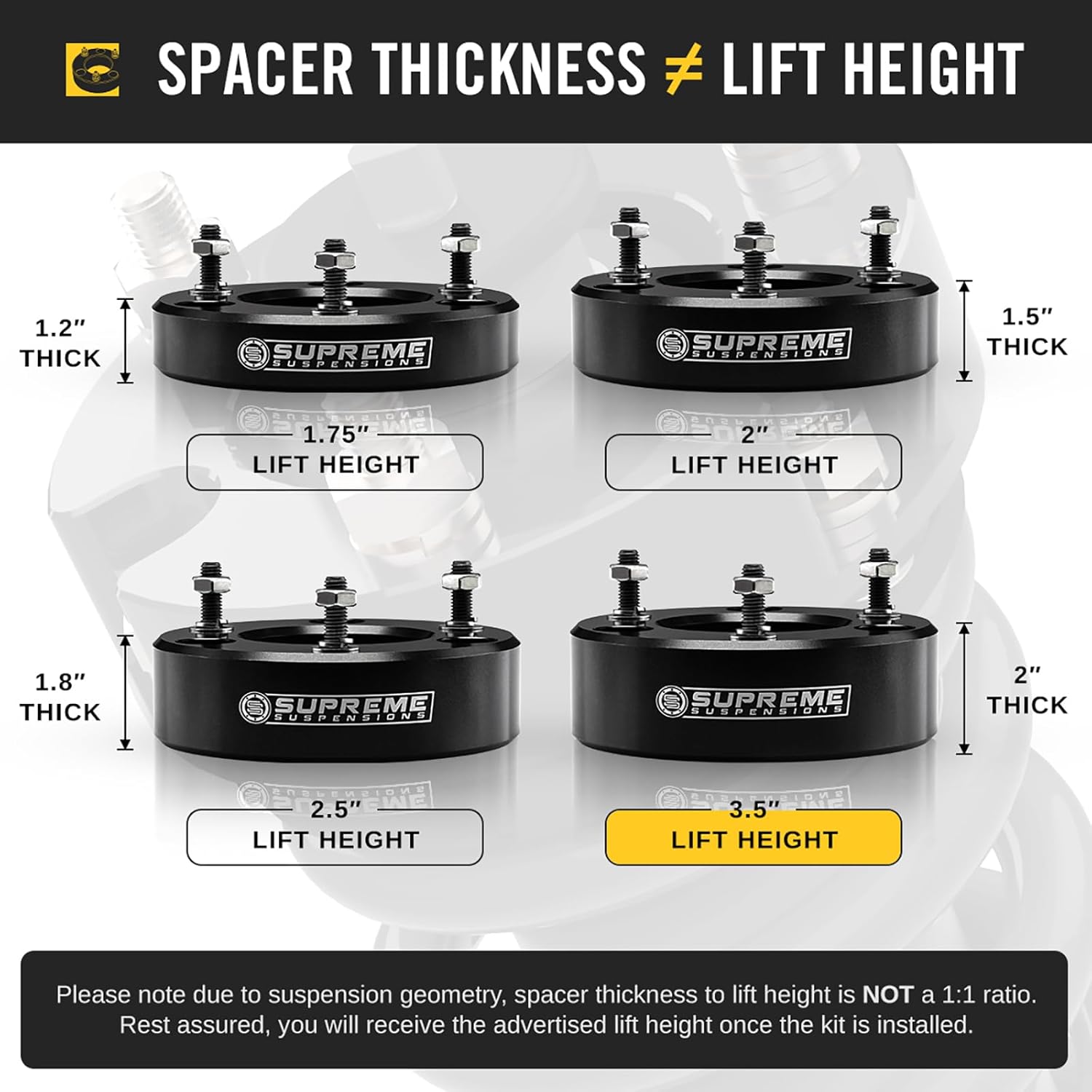 Supreme Suspensions - 3.5" Front Leveling Kit for 2004-2008 Ford F-150 2WD 4WD - T6-Billet Aluminum Front Strut Spacers Lift Kit (Black)