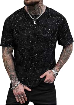 SOLY HUX Men's Glitter T Shirt Short Sleeve Crew Neck Tee Casual
