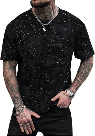SOLY HUX Men's Glitter T Shirt Short Sleeve Crew Neck Tee Casual Summer Tops Streetwear