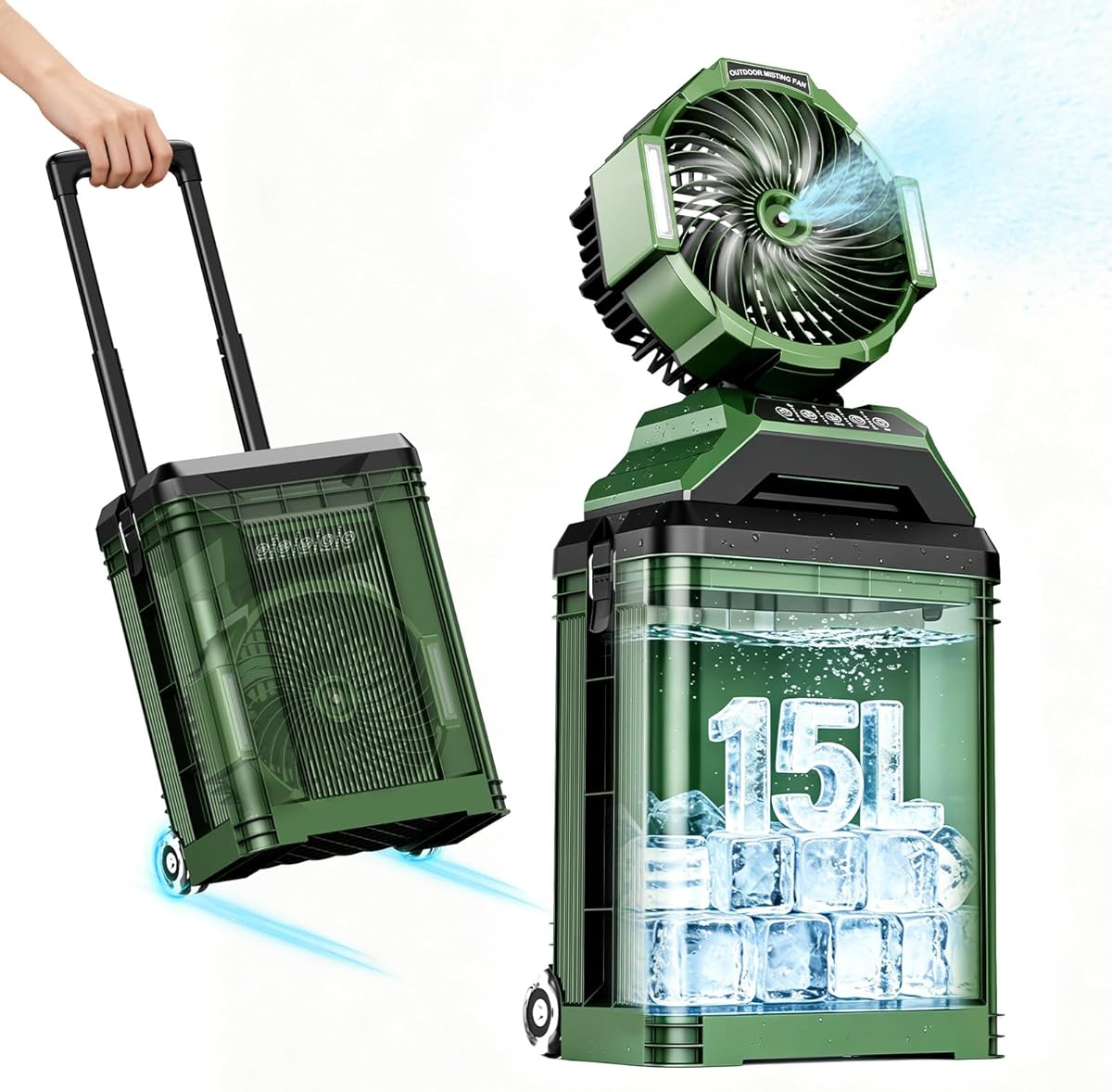 Misting Fan for Outside, 30000mAh Rechargeable Outdoor Cooling Fan with 4 Wind Speeds, High-Pressure Mist, 4 Mist Levels, 90° Oscillation, 4-Gallon Tank, for Patio, Camping, Sports, Jobsite