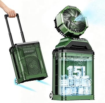 Portable Misting Fan for Outside, 30000mAh Rechargeable Outdoor Cooling Fan with 4 Wind Speeds, High-Pressure Mist, 4 Mist Levels, 90 Oscillation, 4-Gallon Tank, for Patio, Camping, Sports, Jobsite