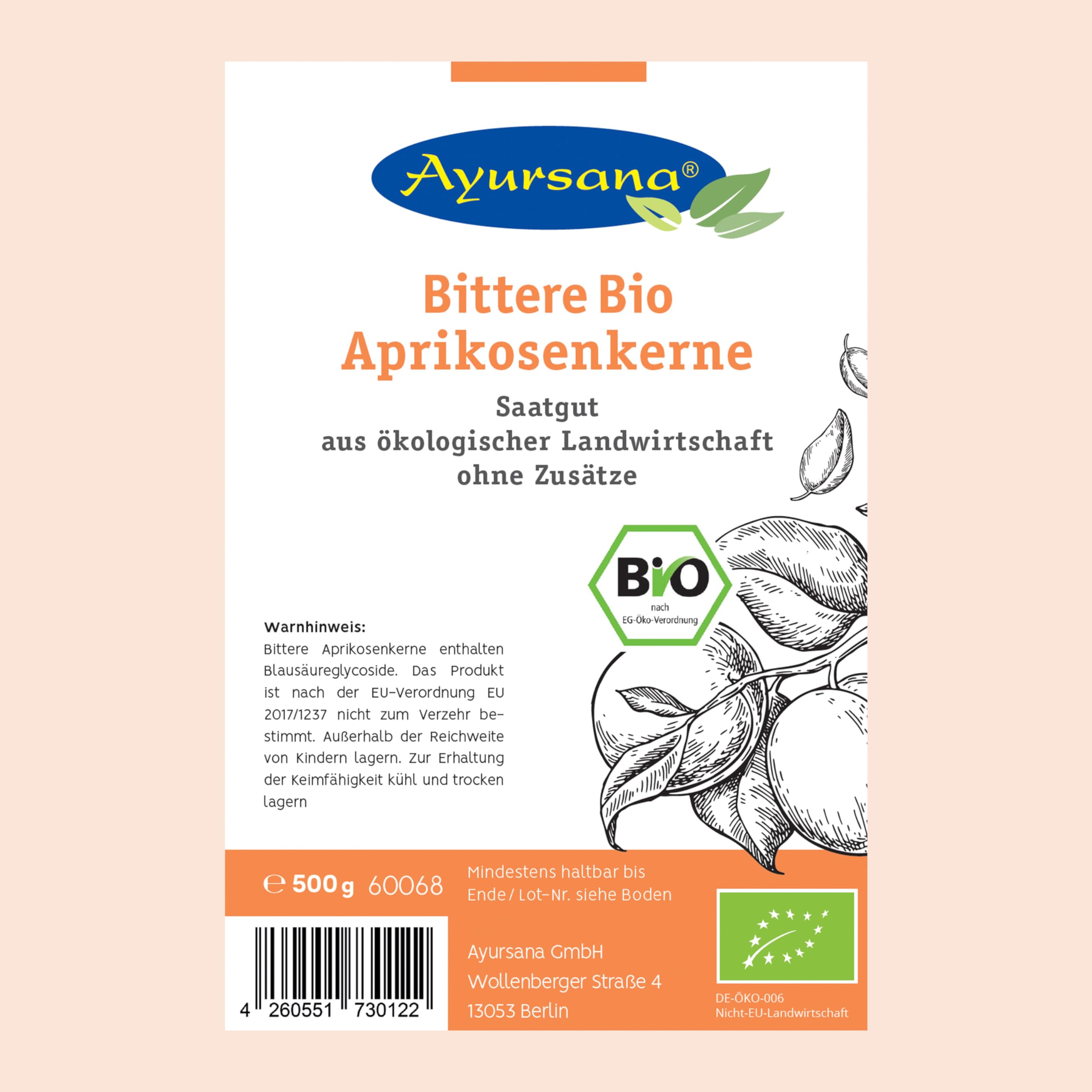 Ayursana Bittere Aprikosenkerne 3x500 g Bio-Qualität Saatgut | 3x500 g bittere Aprikosenkerne, hoher Amygdalin-Anteil, schadstoffgeprüft im deutschen Labor, Bio-Qualität