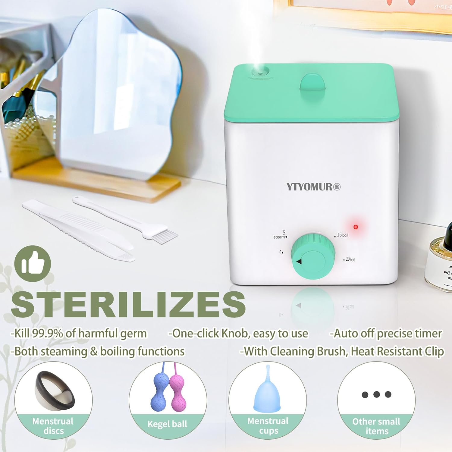 YTYOMUR Menstrual Cups with Sterilizer, 2 Reusable Period Cups for Women, Tampon and Pad Alternative, Feminine Cup with Cleaner Set
