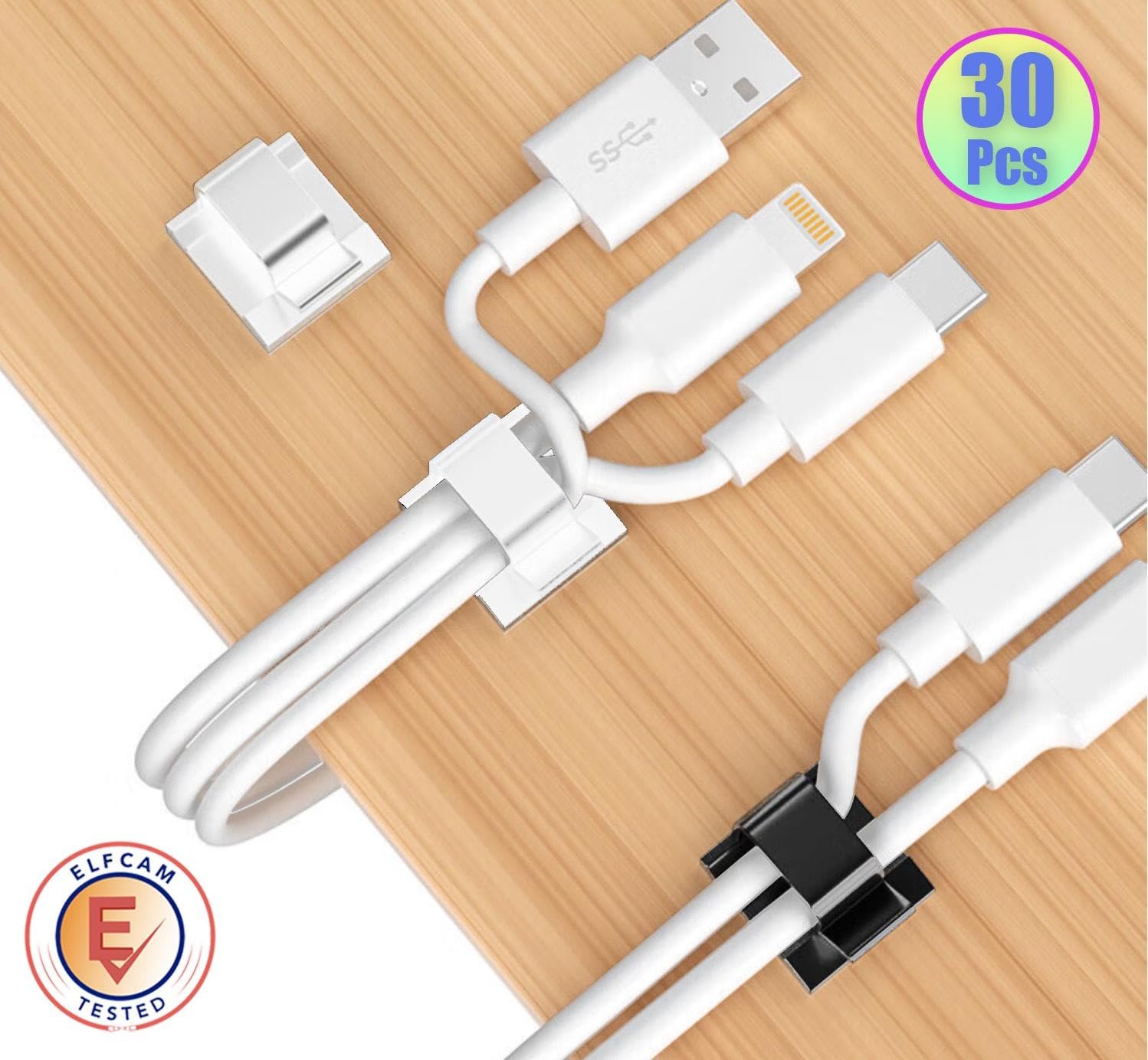 Elfcam® - 30 Piece Adhesive Cable Clips for Ethernet Network Cable Management, Cable Ties and Cords for Home or Office, White (Set of 30) — Amazon image 5