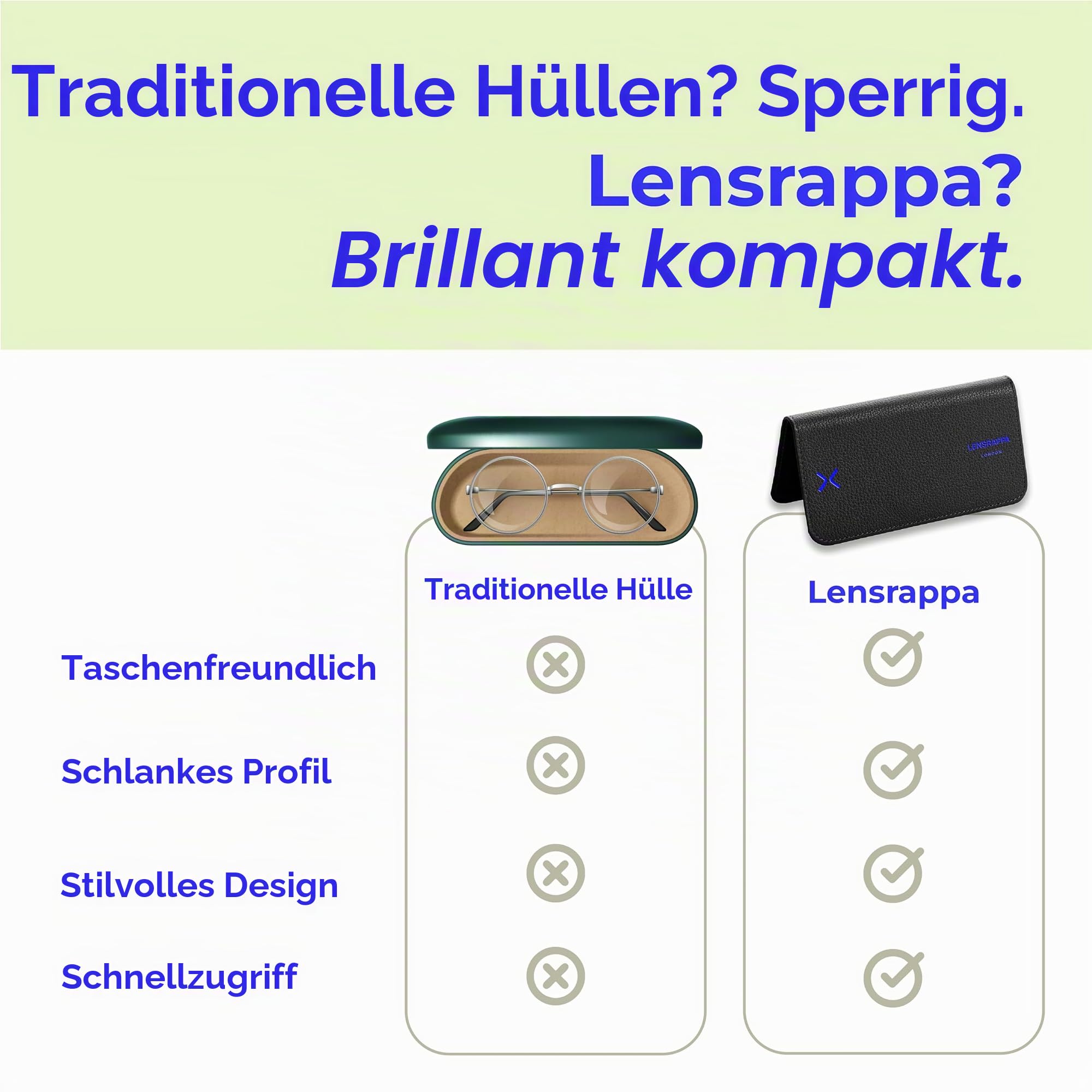 Objektiv Rappa schmales Lederbrille Case in 9 Farben, schwarzes, Einheitsgröße