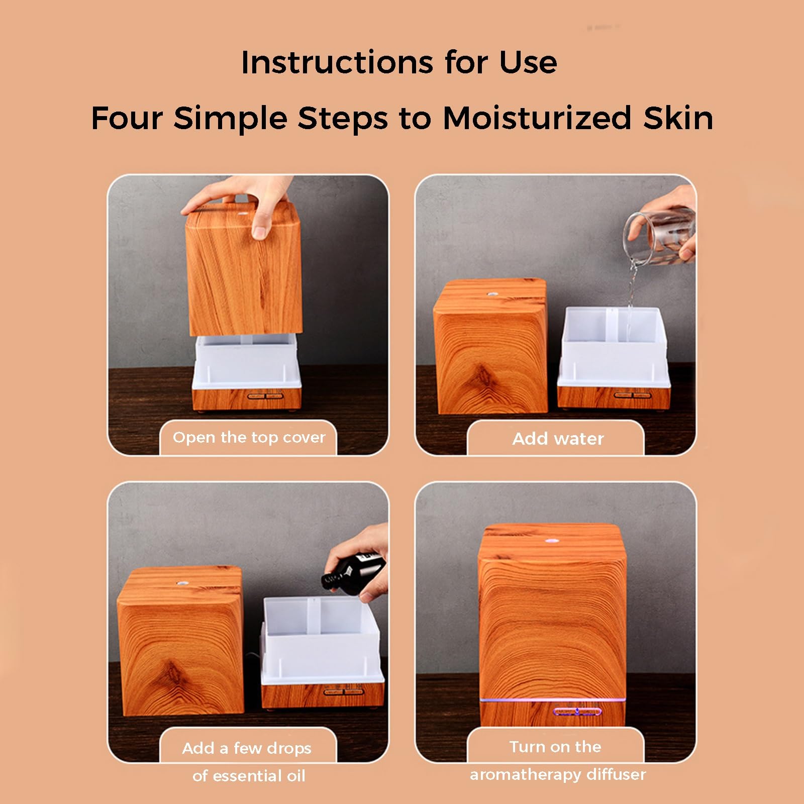 Diffusore Di Oli Essenziali Umidificatore Con for Uso Interno Domestico | Nebbia Fredda Con Timer Remoto Spegnimento Automatico 2 Modalità Di Nebbia For La Scrivania Dell'ufficio(Light wood grain)