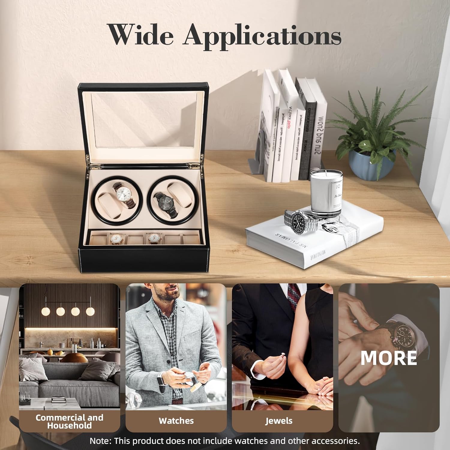4+6 Watch Winders for Automatic Watches, Luxury Automatic Rotation Watch Winder Leather Storage Case Display Box Watches Rotator Storage Holder for Men and Lady Gift Black