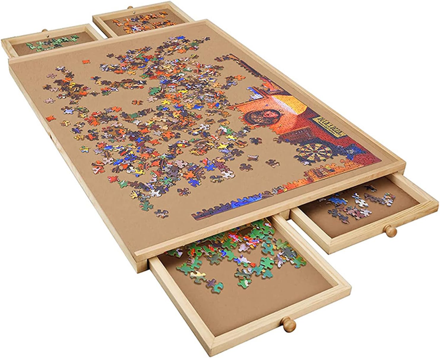 Planche De Puzzle En Bois De 1500 Pièces Avec 6 Tiroirs - Table De Puzzle Rotative De 89 X 68 Cm | Surface En Feutre Et Tapis De Couverture Translucide, Table De - 14