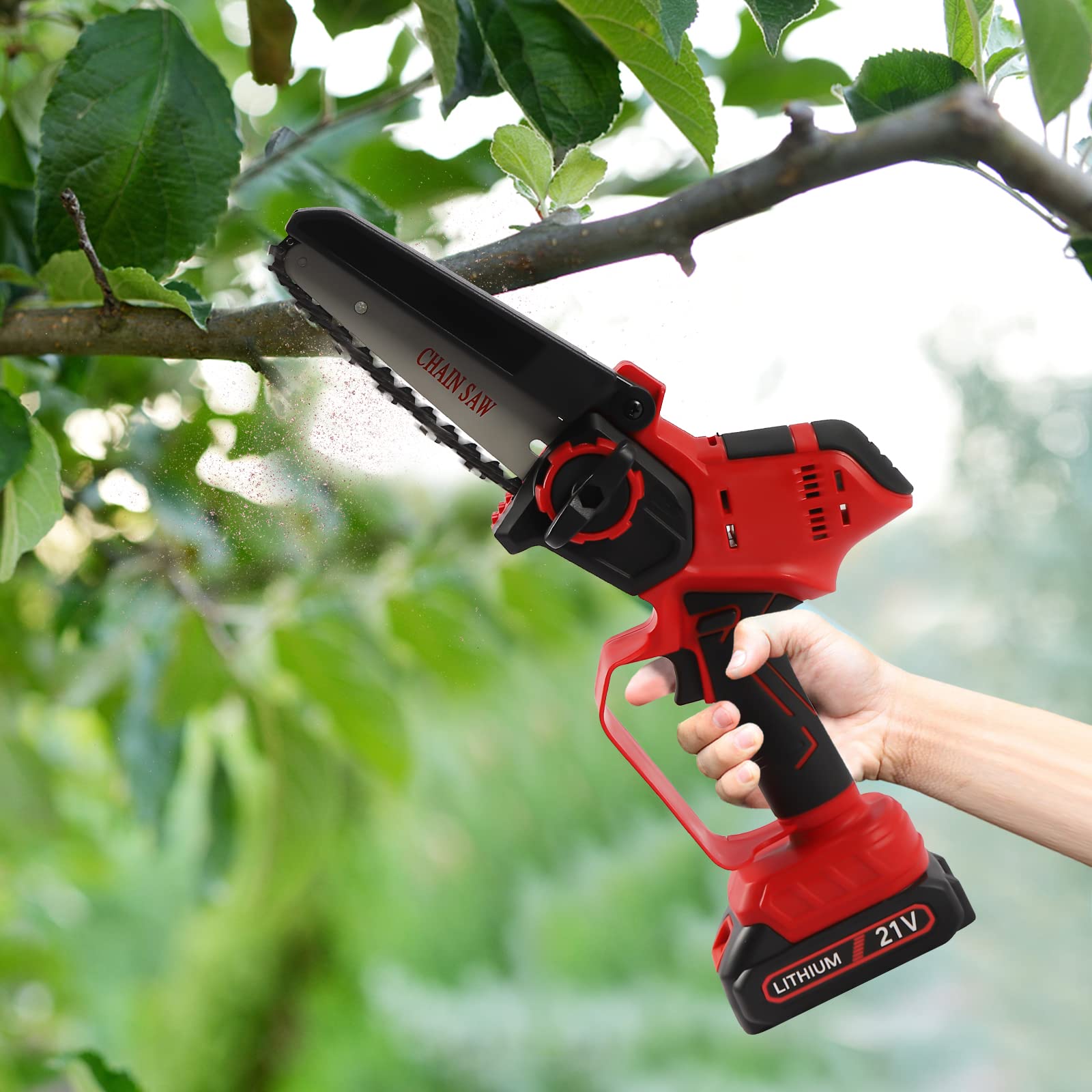 Mini motosierra con batería de 6 pulgadas eléctrica sola mano motosierra de mano para árboles jardinería bosques 1500 mAh