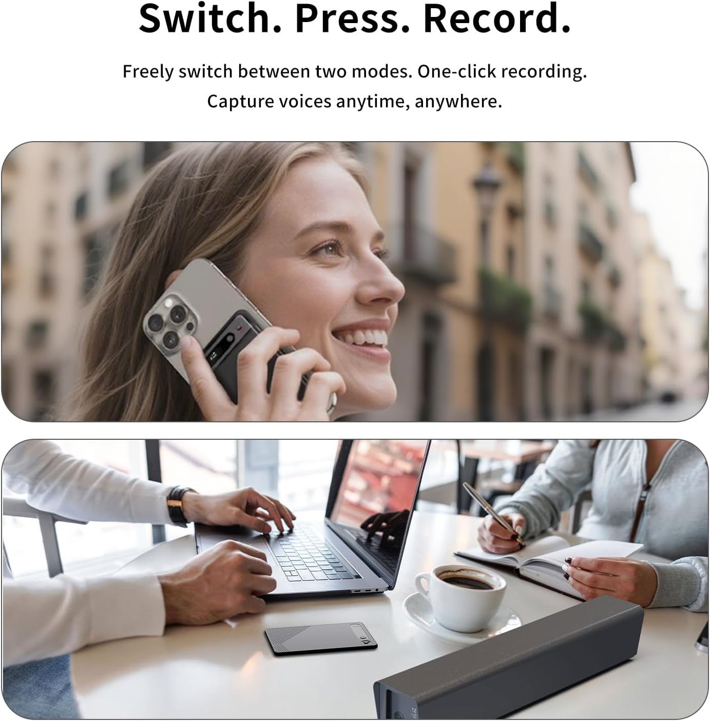 AI Voice Recorder, Transcription, Summary, Mind Map with AI Technology Support 128 Languages, 64GB Magnetic Case Audio Recorder for Lectures, Meetings, Calls