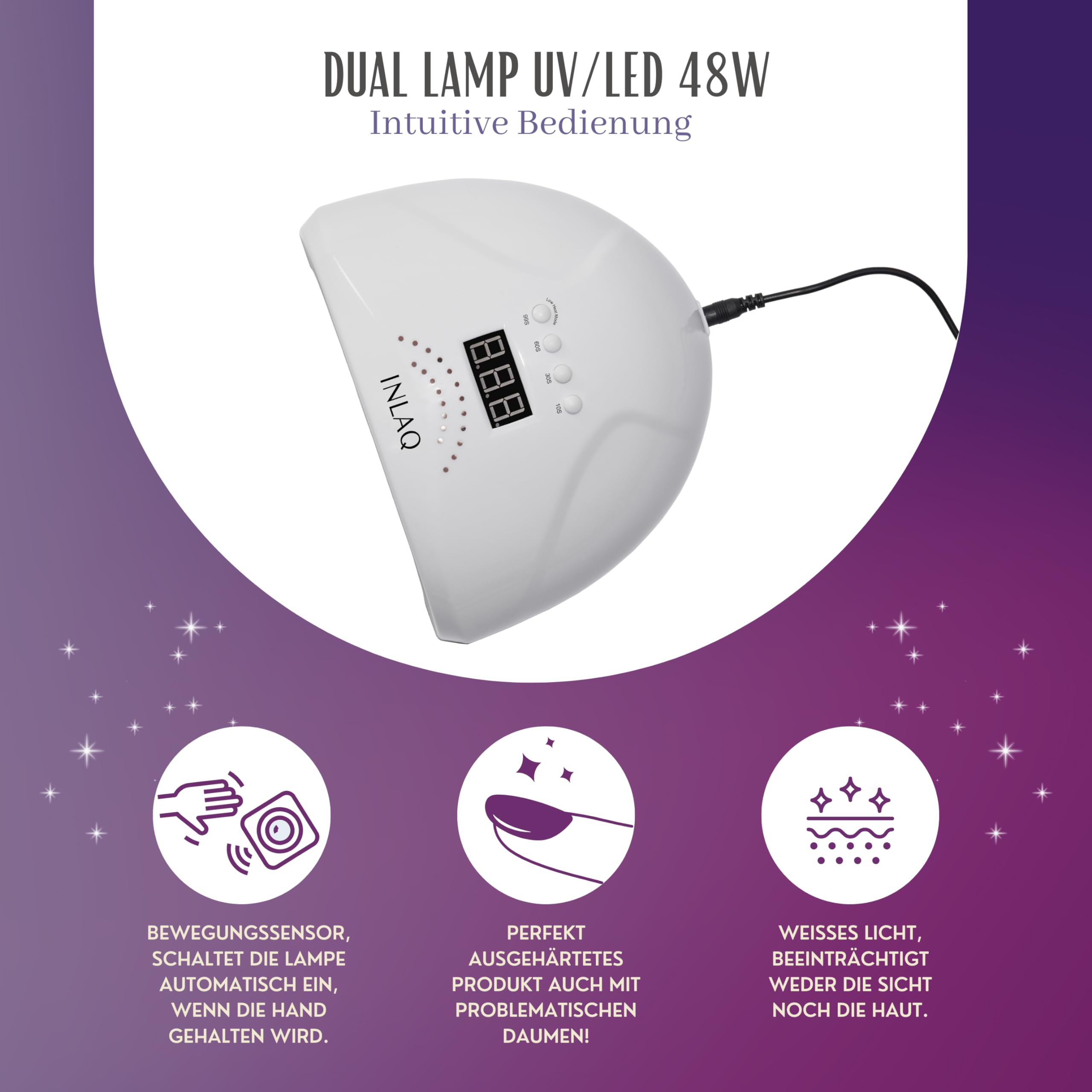 INLAQ® Dual UV/LED Hybrid-Nagellampe 48W - mit automatischem Sensor und LCD-Display für Heim und Nagelstudio, Geschenk zum Valentinstag für Frauen