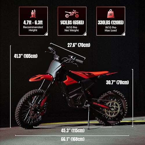 Miniatura 8 de IN10 Pro - Motocicleta eléctrica de motocross, motor de tracción media de 5500 picos, bicicleta eléctrica de velocidad máxima de 50 mph, 60 V 27 AH