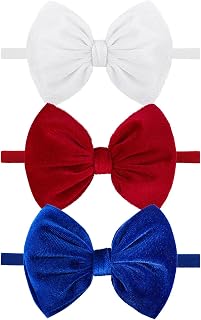 YanJie Hairband, 4th of July Baby Girl Bows Headband, Premium Soft Velvet & Nylon Fabric in Red, White, Blue, Handmade, One Size fits all, Ideal Gift for Baby Girls, 2 Pieces