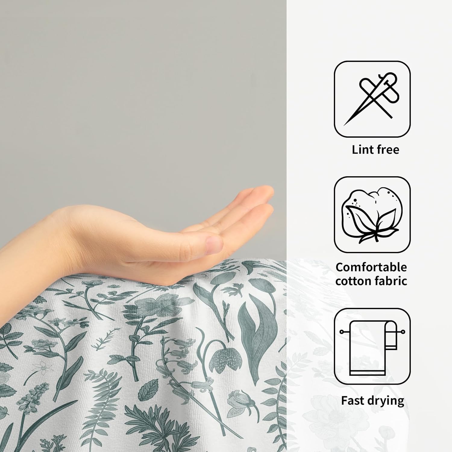 Spring Floral Hand Towels for Bathroom Set of 2 Aqua White Flower Leaves Vintage Botanical Print Seasonal Decorative Handtowels Soft Absorbent Bath Towel for Home Guest Room Hotel Gym Spa - Image 4